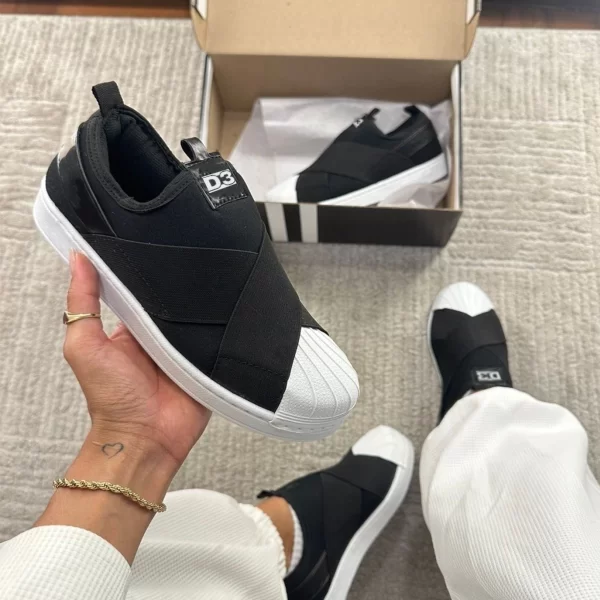 Tênis Feminino Slip-On Elástico Preto - Imagem 12