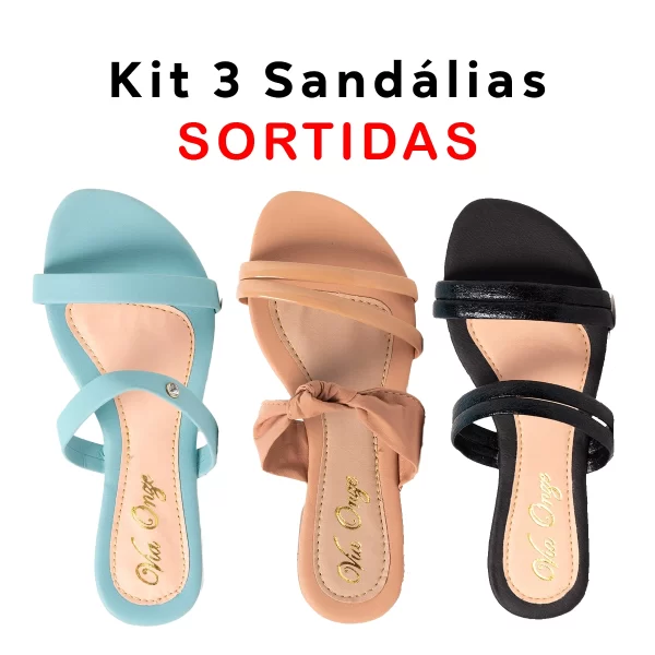 Kit 3 Sandálias Feminina Rasteirinhas Sortidas - Imagem 3