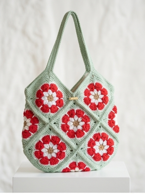 Bolsa Crochê Feminina 36cm Verde - Imagem 5