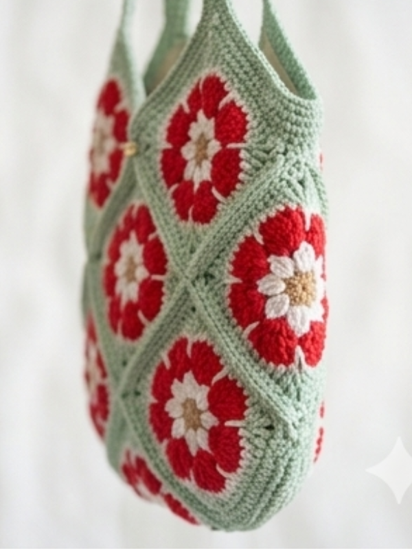 Bolsa Crochê Feminina 36cm Verde - Imagem 4