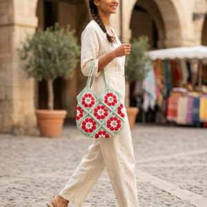 Bolsa Crochê Feminina 36cm Verde